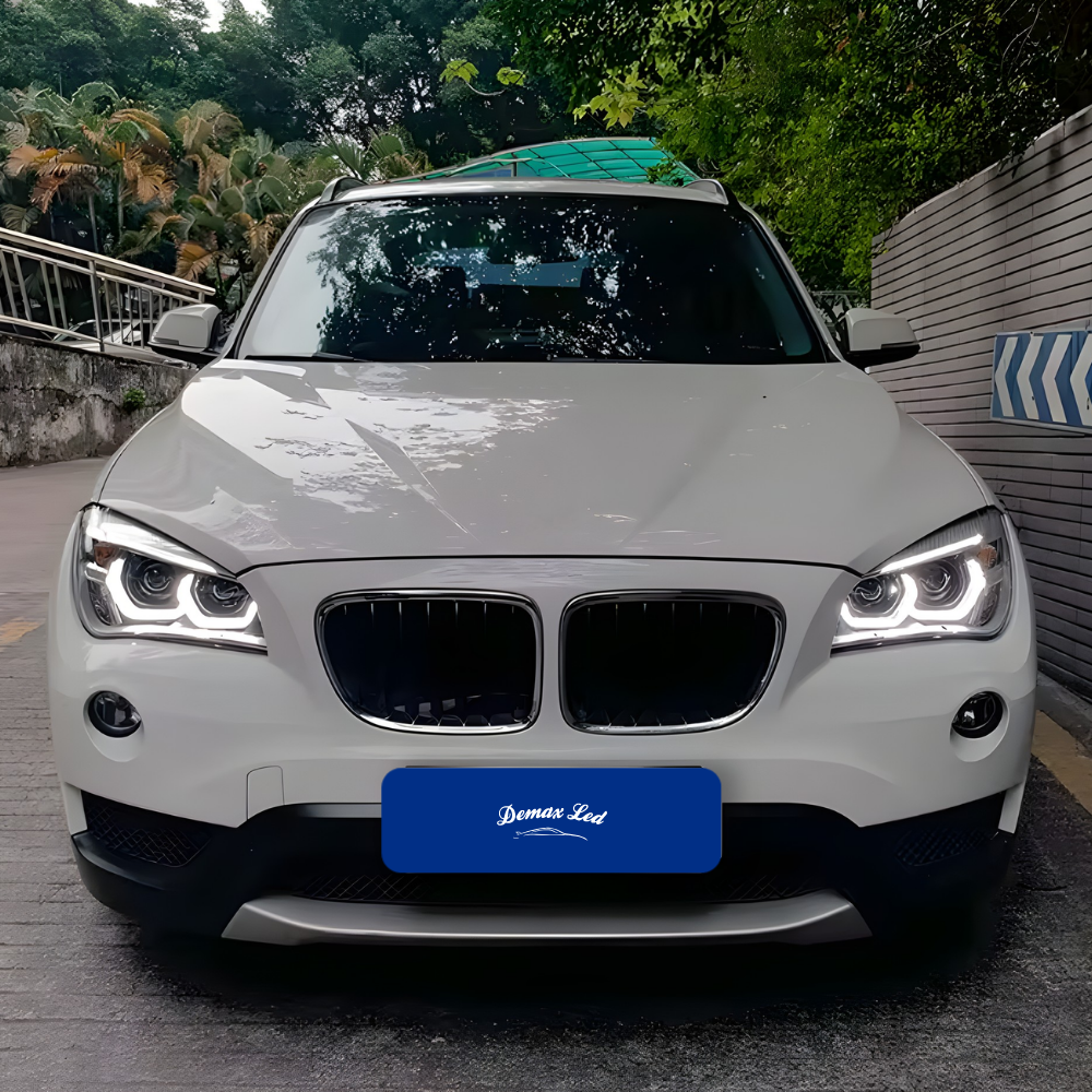 Full LED headlights installed on BMW X1 E84, front view