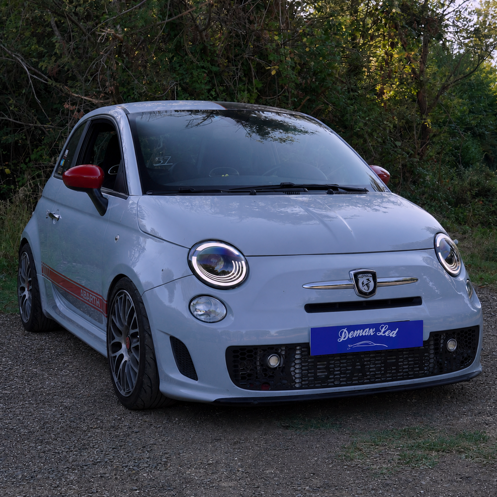 Full LED headlights installed on Fiat 500 and Abarth, side view