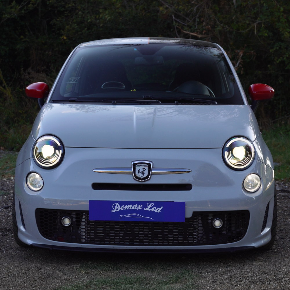 Fiat 500 and Abarth Full LED headlights with low beams on