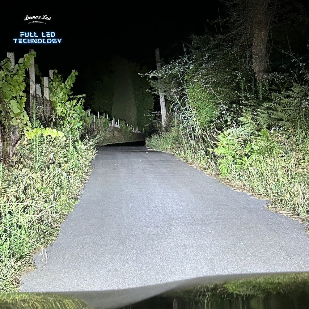 High-beam pattern from BMW X1 E84 Full LED headlights on a road at night