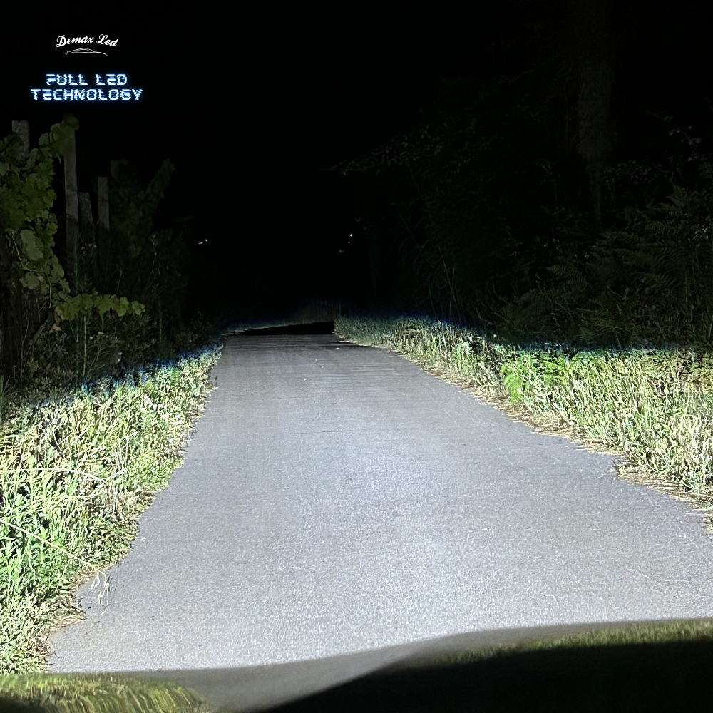 Low-beam pattern from BMW X1 E84 Full LED headlights on a road at night