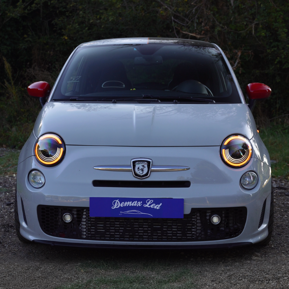RHD Fiat 500 and Abarth Full LED headlights with amber indicators on
